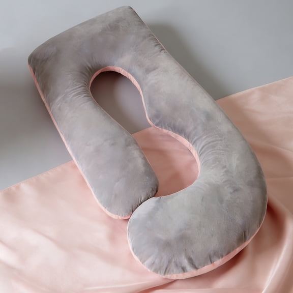Supportive J Shape Alcohol-Free Polyester Maternity Pillow for Multi-Position Sleeper, Pink