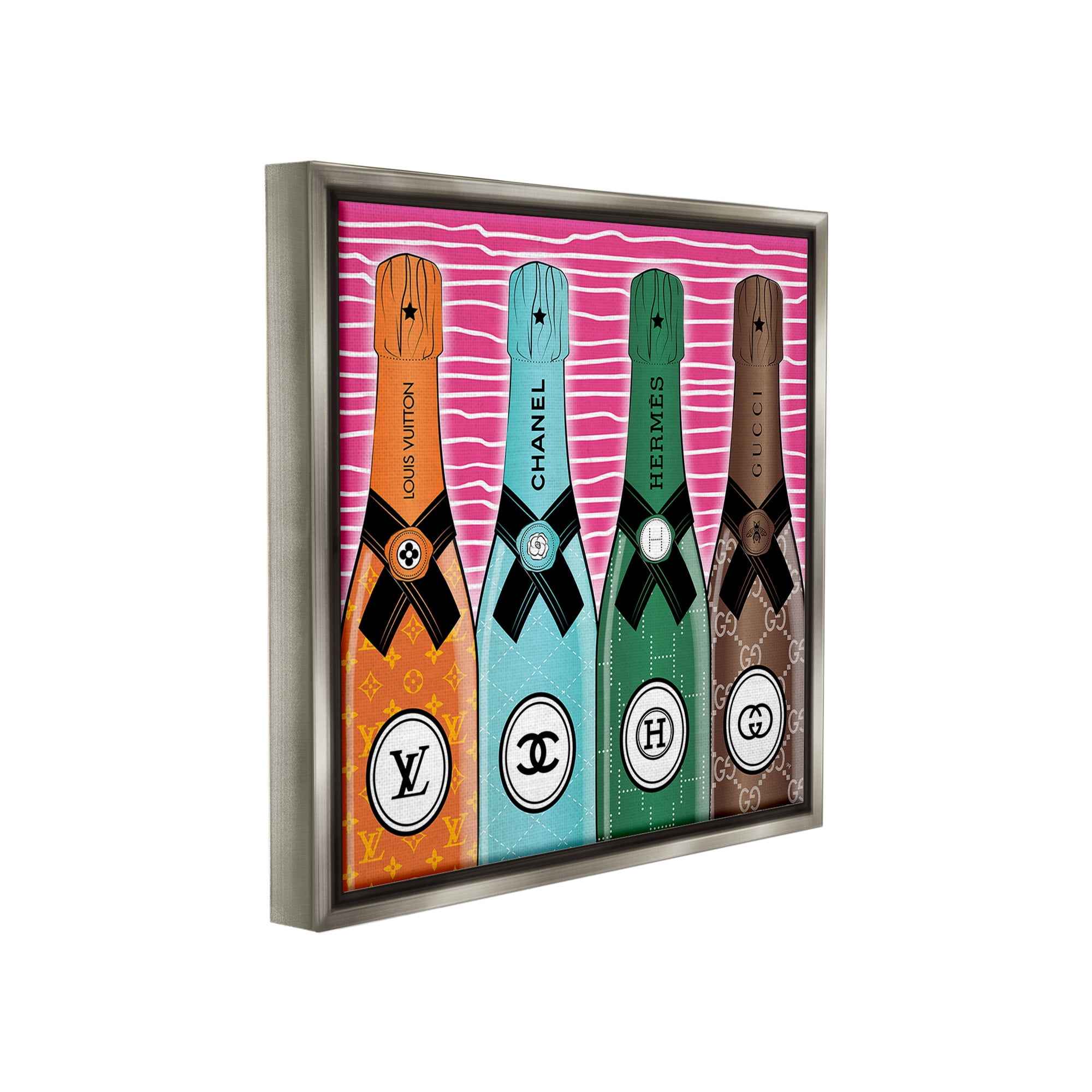 Stupell Industries Bold Glam Bottles Food & Beverage Painting Gray Floater Framed Canvas Art Print Wall Art, 25 x 25