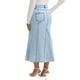 thumbnail image 3 of Faldas de denim maxi para mujeres INSPIRE CHIC de cintura alta, ajuste acampanado, falda larga de jeans M azul claro, 3 of 6