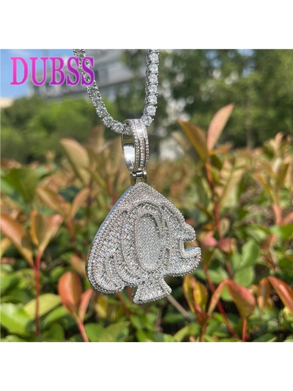 Prong Setting Ace Necklace for Men Baguette Iced Out Pendant Real Gold Plated Hip Hop Jewelry