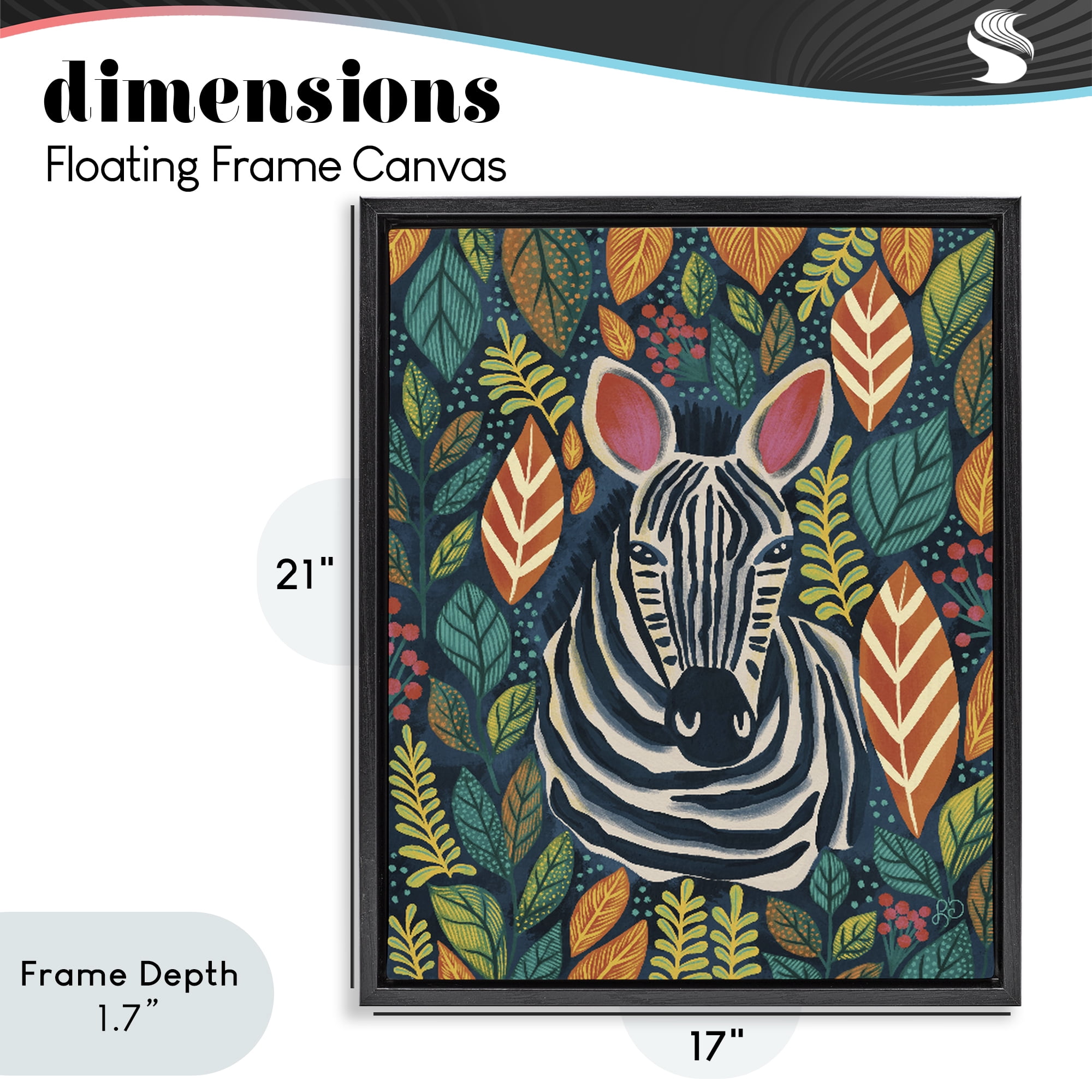 Stupell Industries Exotic Leaf Pattern Zebra Black Framed Floater Canvas Wall Art, design by Lisa R Dumm