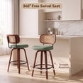 thumbnail image 4 of iooHug 26 Inch Counter Height Bar Stools Set of 2, Swivel Kitchen Island Chairs with Rattan Cane Back, Linen Upholstered Seat, Walnut Wood Legs, 4 of 9