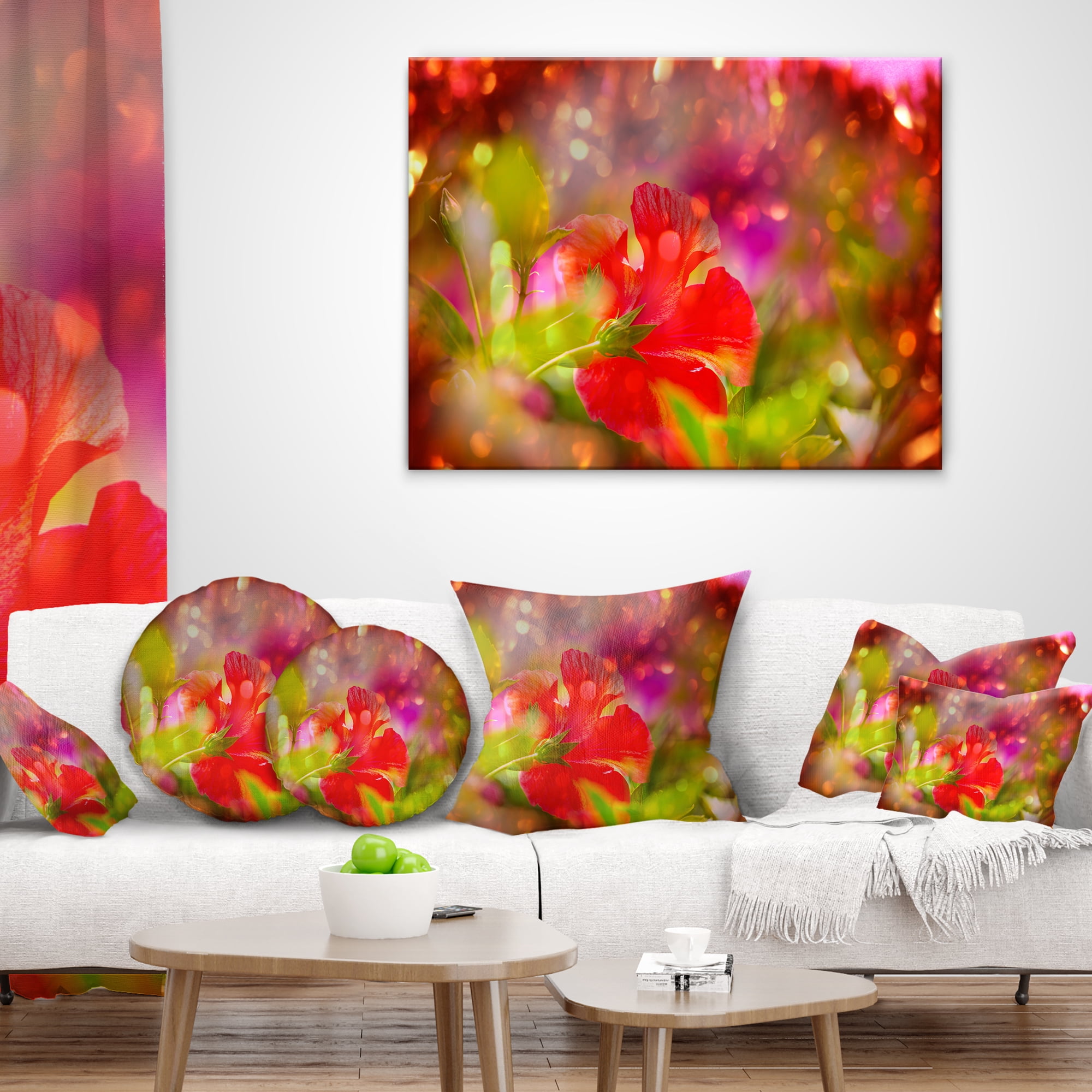 Designart 12" x 20" Red Polyester Throw Pillow