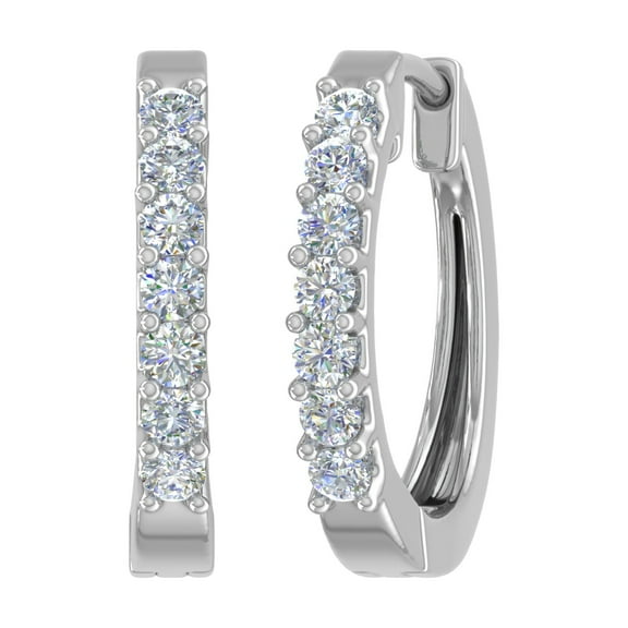 1/2 Carat 7-Stones Diamond Hoop Earrings in 10K White Gold (I1-I2 Clarity)