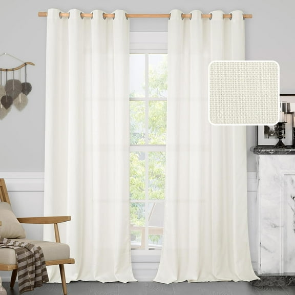 Cream White Linen Curtains for Bedroom, 84 Inch Faux Linen Textured Light Filtering Privacy Drapes Sheer Panels for Farmhouse/Living Room, Set of 2 Panels, 52 x 84 Inch