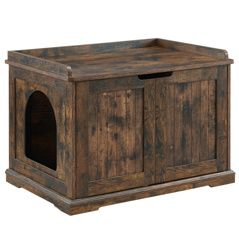 Unipaws Designer Cat Litter Box Furniture, Cat Washroom Storage Bench, Rustic