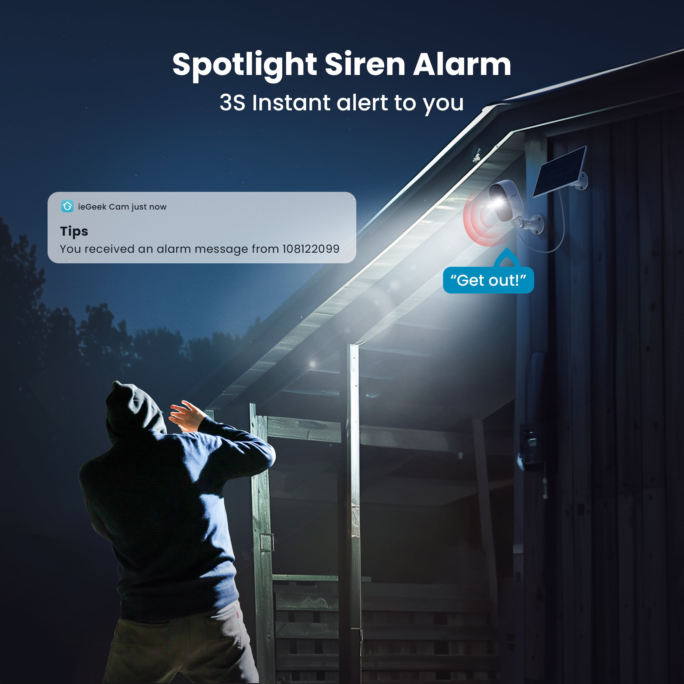ieGeek Solar Outdoor Security Cameras Wireless, 2K Color Night Vision, Surveillance with AI Detection, Work with Alexa Supports only 2.4G WIFI
