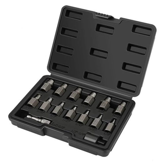 15 Piece Double Screw Extractor Set,Easy Out Bolt Remover Kit, 3/8Inch Drive Hex Multi-Spline