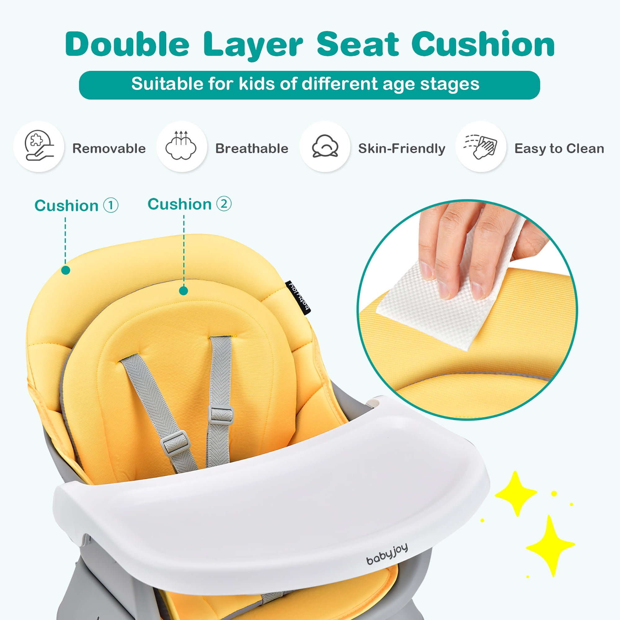 Costway 8-in-1 unisex Baby High Chair Convertible Dining Booster Seat with Removable Tray Yellow