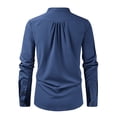 thumbnail image 3 of Hinvhai Men's Casual Shirt Long Sleeve Mandarin Collar Button-Down Shirt Slim Fit Navy 6(L), 3 of 3