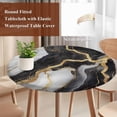 thumbnail image 5 of Abstract Marble Round Fitted Table Cover Gold Texture Simple Black White Modern Waterproof Table Cloth with Elastic Edge Wipeable Tablecloth for Picnic Camping Party Fits 36"-44" Diameter, 5 of 8