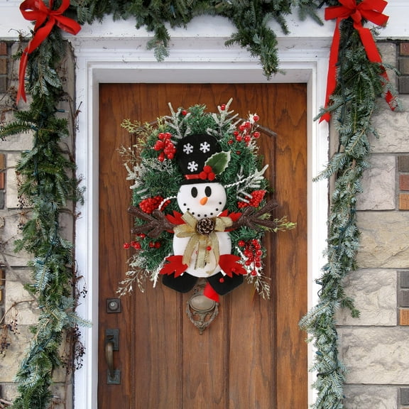 Christmas Decorations Wreaths Winter Snowman Wreath Door Sign Hanging Ornament for Xmas Indoor Outdoor Holiday Window Decor
