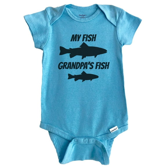 My Fish Grandpa's Fish Fishing Baby Bodysuit - Grandson Baby Bodysuit (Blue), 0-3 Months