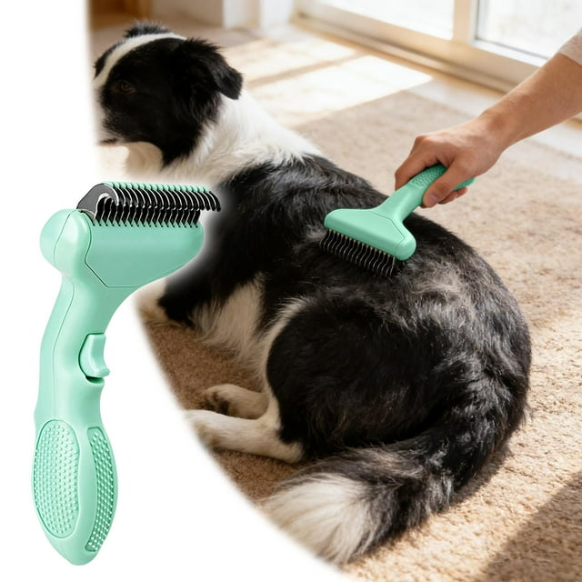 Pet Grooming Brush Self Cleaning Metal Comb for Detangling and Dematting Cats and Dogs One Click Hair Removal Easy Undercoat Management Durable ABS Design