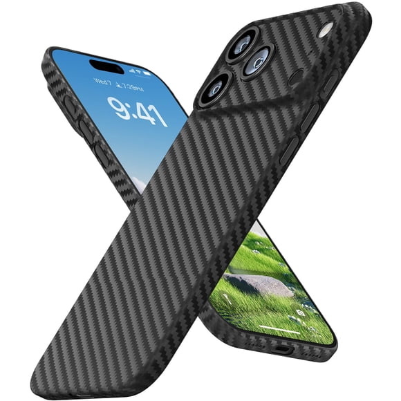 Funda memumi ultrafina de fibra de carbono de 0,3 mm para iPhone 17 Pro, color negro