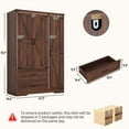 thumbnail image 4 of ChVans 70" Farmhouse Armoire Wardrobe Closet with Doors and Drawers, 3 Barn Doors Wardrobe Armoire with Hanging Rods and Multi-Layer Shelves for Bedroom, Brown-70", 4 of 8