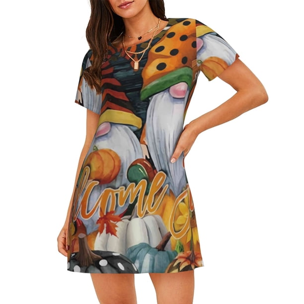 Balery Welcom Fall Camisón de manga corta con cuello redondo para mujer, cómodo y elegante.