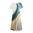 thumbnail image 3 of Pisexur Robe d'Été 2024 pour Femme, Plage, Décontractée, Florale, Manches Courtes, Bohème, Maxi, Col Ras du Cou, Smockée, à Étages, Fluide, Longue, 3 of 4