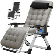 Slsy Zero Gravity Chair, Lawn Recliner, Reclining Patio Lounger Chair, Folding Portable Chaise with Removable Soft Cushion, Cup Holder, Headrest