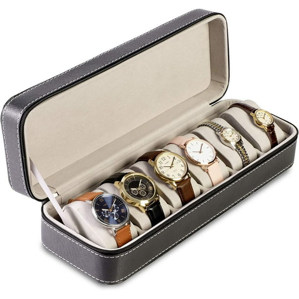 Juvale 6 Slot Black Leather Watch Box, Watch Storage Display Case