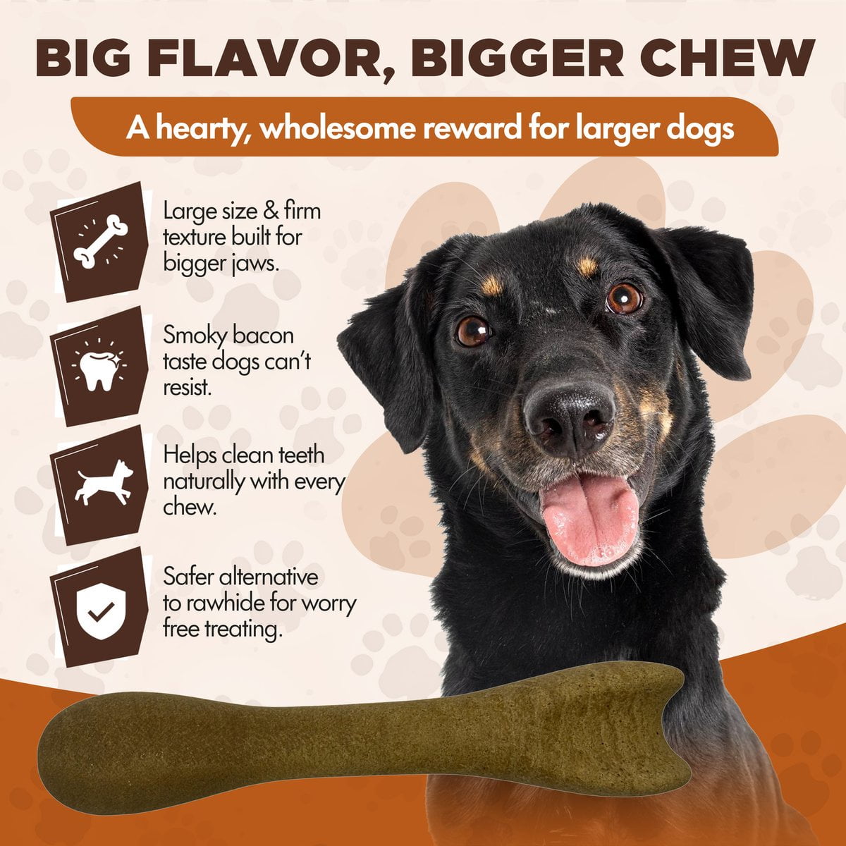 Scoochie Pet Chewka Bacon Flavored Plant-Forward Fully Digestible Dog Chew Bone, Large, 6CT