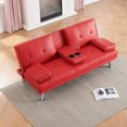 thumbnail image 2 of 67" Red Leather Multifunctional Double Folding Sofa Bed with Built-In Coffee Table, Space-Saving Convertible Couch Ideal for Office, Living Room, or Small Spaces (Red), 2 of 11