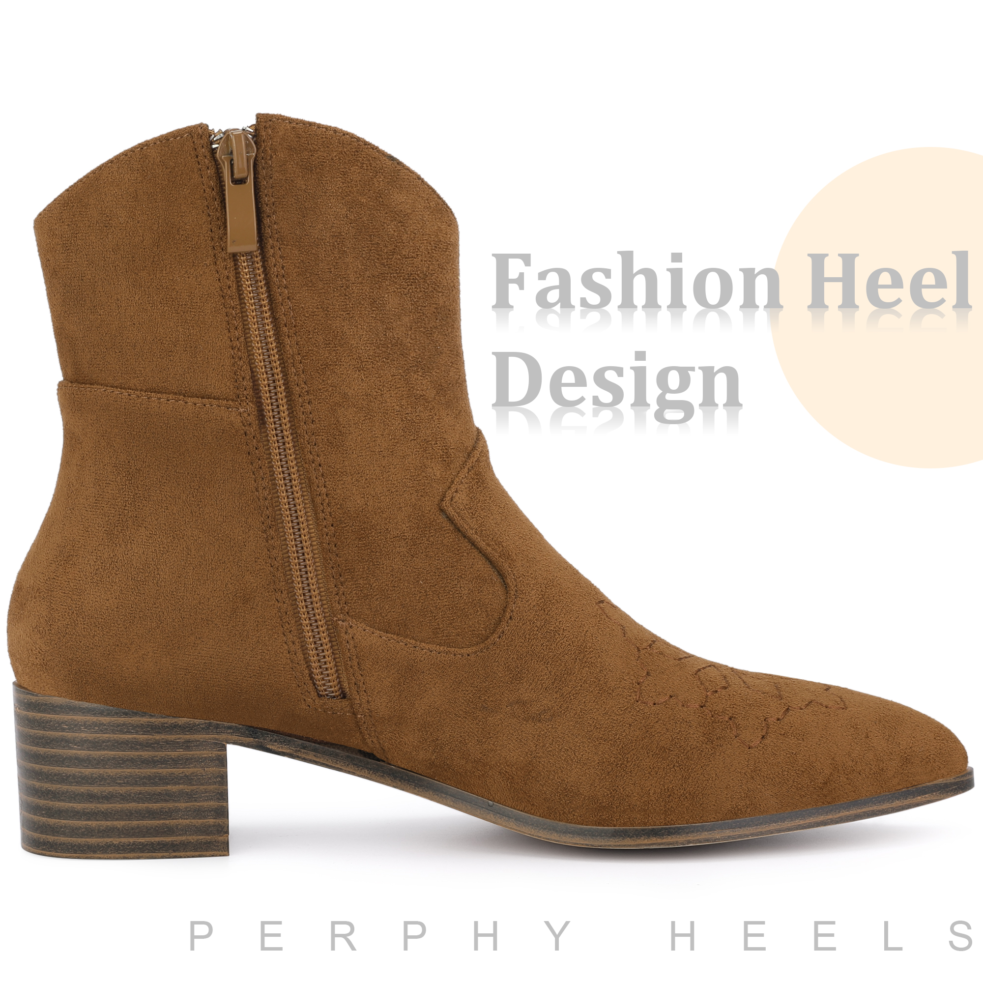 DARING DIVA Western Cowgirl Pointed Toe Chunky Heel Comfy Cowboy Ankle Boots Brown 8