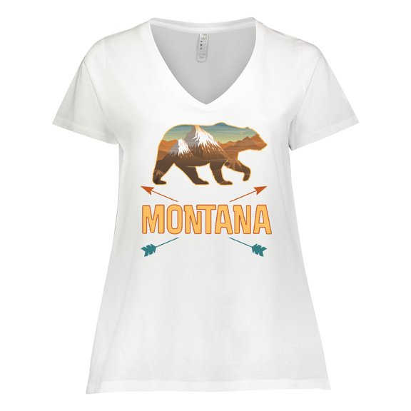 Inktastic Montana Vacation Bear Silhouette Women's Plus Size V-Neck T-Shirt