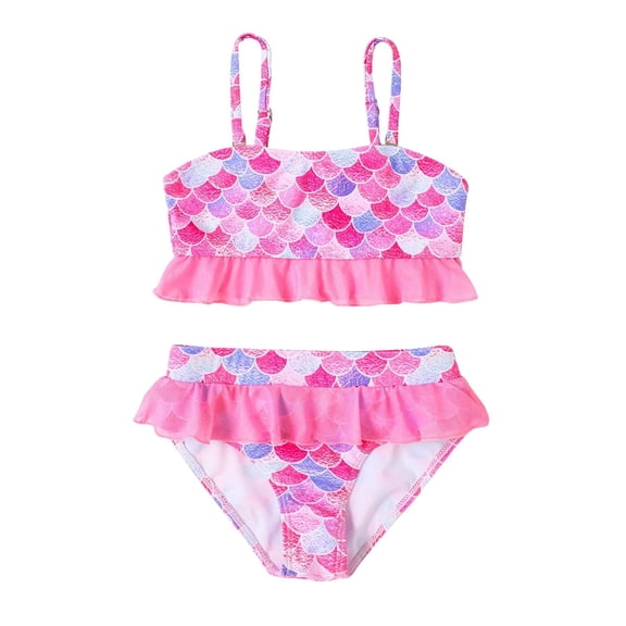 WOYY Girls 2-Piece Swimsuit Scale Print Ruffle Bikini Set Beach Bathing Suit, Sizes 3-4