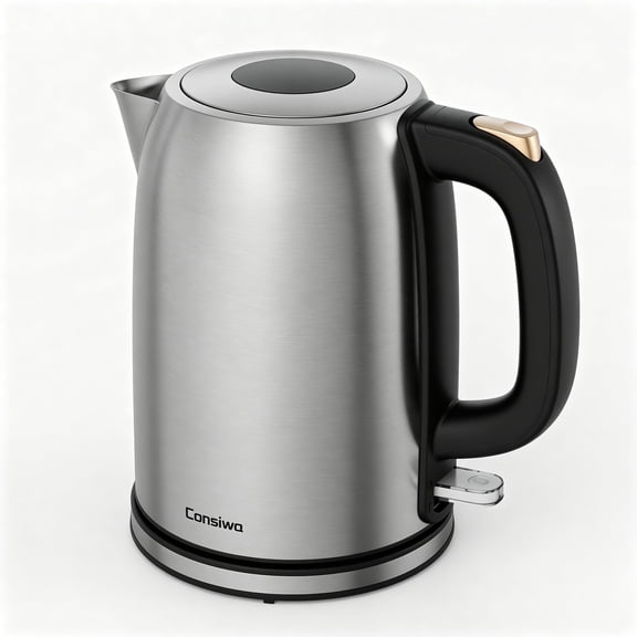 Consiwa Electric Kettle Stainless Steel, 1.7L Water Boiler & Heater, 1500W Hot Tea Pot, Boil Dry Protection & Auto Shut-Off, BPA-Free