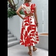 thumbnail image 4 of Vestido de Verano para Mujer, Estampado Floral, Mangas Murciélago Recortadas, Cuello Redondo, Corte A, Cintura Alta, Midi Rojo XXL, 4 of 7