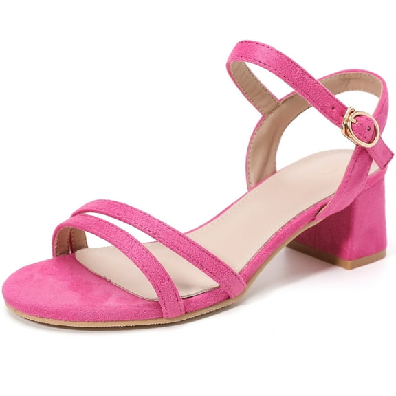 DADAWEN Women Chunky Sandals Open Toe Heels Hot Pink Sandals Ankle Strap 6 US