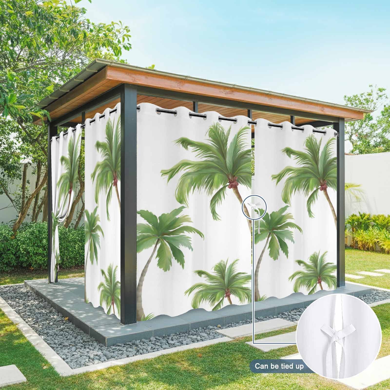 Summer Palm Trees Outdoor Curtains for Patio, Green Tropical Leaves Coastal Realistic Textures Sunshade Privacy Drapes Grommet Waterproof Outside Curtains for Porch/Cabana/Balcony 54"x 108", 1 Panel
