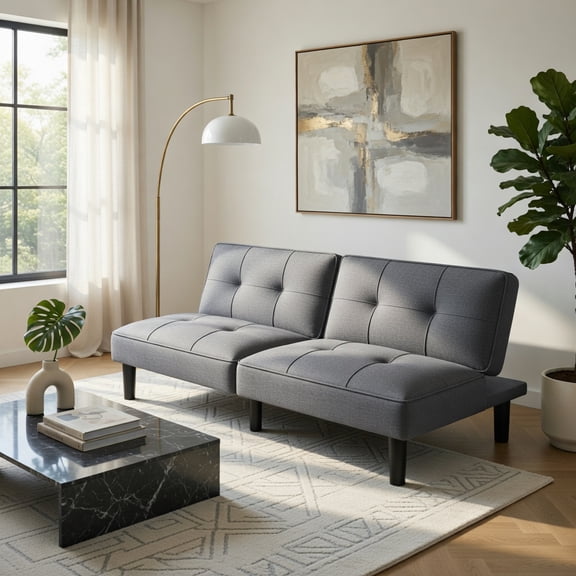 Topcobe Convertible Folding Futon Sofa Bed with 6-Position Adjustable Backrest, Sofa Bed Sleeper for Adults, Couches for Living Room, Gray
