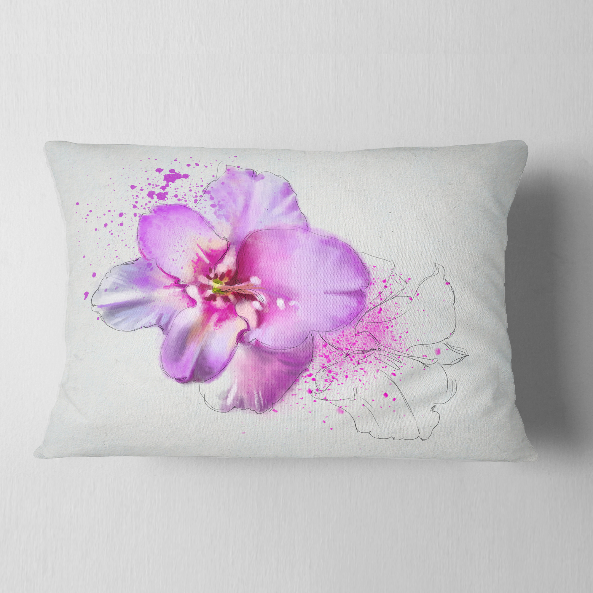Designart Blooming Pink Fowler Watercolor - Floral Throw Pillow - 12x20