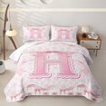 thumbnail image 2 of Catabedysis Fashion Bow Tie Bed Spread Queen,3D Pink Initial H Pattern Queen Coverlet Set For Girls,3-Piece, 2 of 7