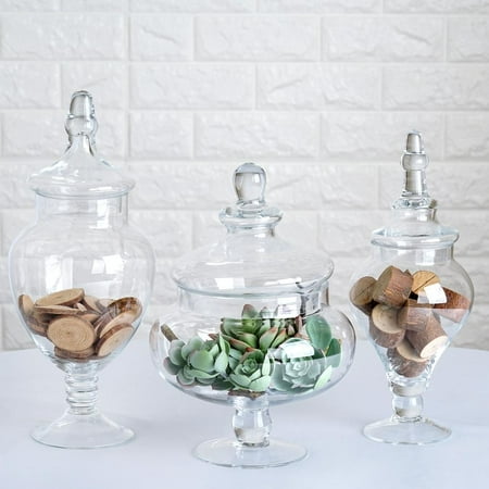 Efavormart Set of 3 Clear Apothecary Glass Candy Jars With Lids - 12"/13"/14"