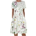 thumbnail image 2 of Sakmal Mid-Length Womens Summer Dresses Crew Neck White Basic Short Sleeve Floral Shift Dress, 2 of 5
