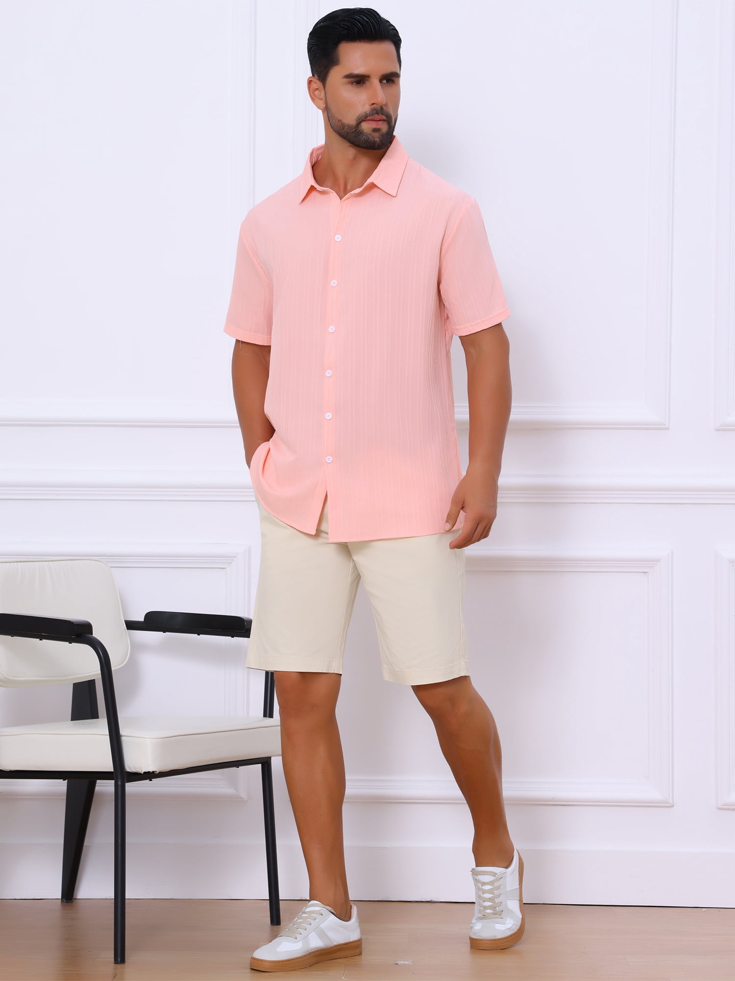 DARING DIVA Men's Short Sleeve Button Down Beach Summer Casual Shirt for Men 2XL Pink