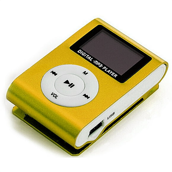 Mini Lecteur de Musique MP3 Portable en Métal à Pince MP3 Player avec Écran LCD, Prise en Charge de Carte TF, Grand Application, Or