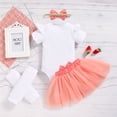 thumbnail image 3 of ZEHJUHAN Baby Girl's Birthday Tutu Set: Letter Print Short Sleeve Romper + Fluffy Skirt + Headband + Leggings, 4-Piece Outfit Pink1，9-12M, 3 of 10