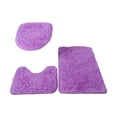 thumbnail image 2 of 3-Piece Non-Slip Bathroom Rug Set Soft Shag Silk Bath Mat and Toilet Lid Cover Set Heavy Duty Absorbent Machine Washable Floor Carpet Decor 24x16 inch Purple, 2 of 4