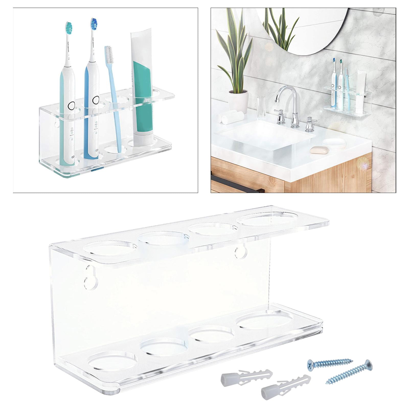 Bathroom Toothbrush Mounted Clear Acrylic Modern Storage Shelf Electric