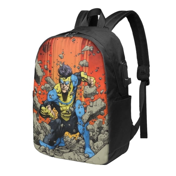 Invincible Backpacks 17 Inch Cartoon School Laptop Bag Bookbag with USB Charging Port, Students Travel Shoulder Bag Daypack