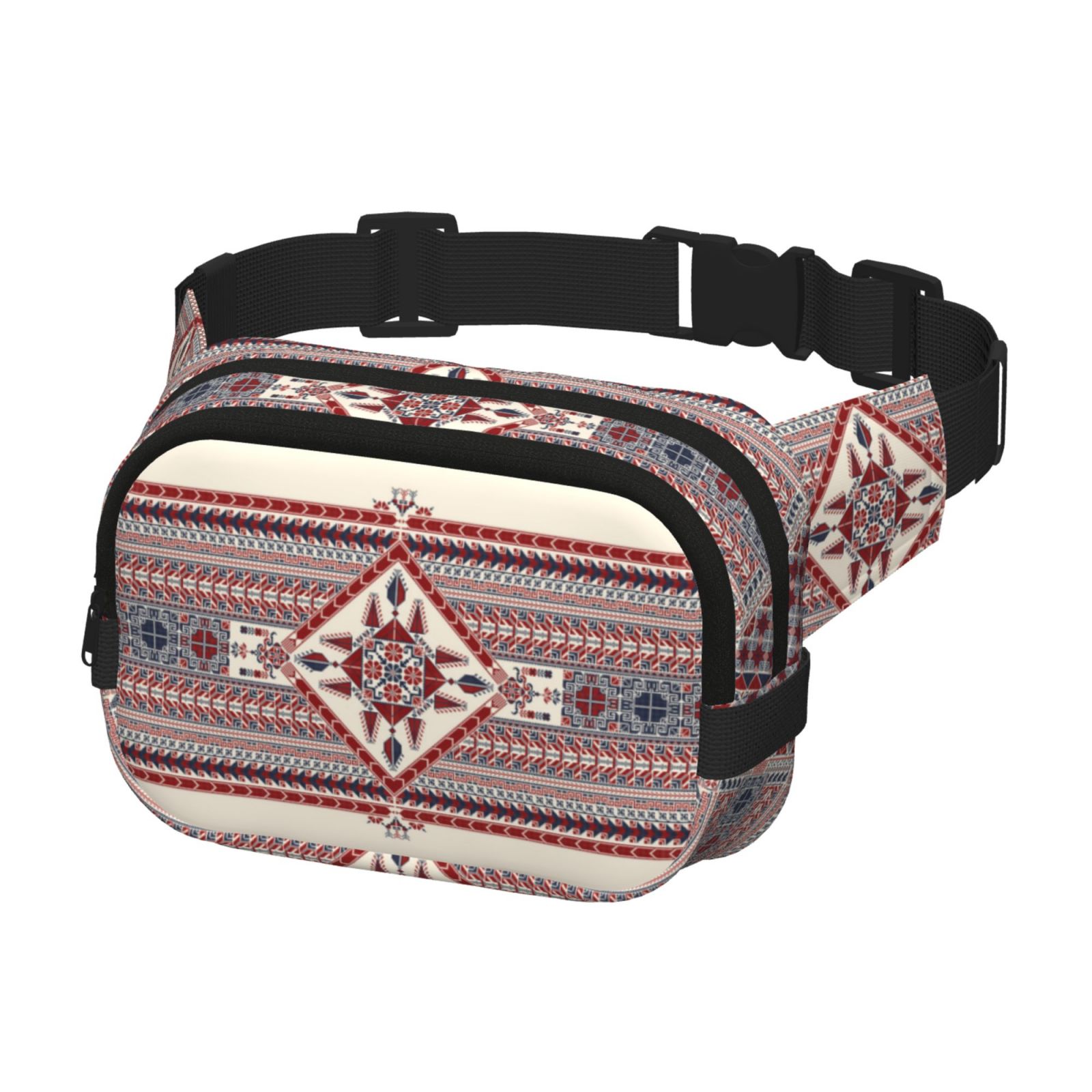 Picia Fashion Tatreez Print Square Double-Layer Waist Bag Mini Adjustable Waist Belt Bag Exercise Running Travel Hiking