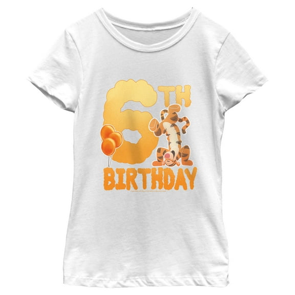 Girl's Winnie the Pooh Tigger 6th Birthday Graphic Tee White Medium