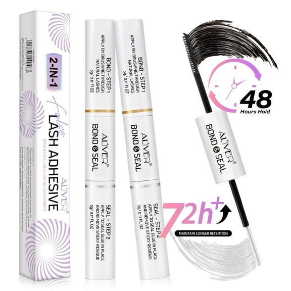 Aliver Lash Bond and Seal, 2 in 1 DIY Eyelash Extension Adhesive Lash Glue, Super Strong Hold 72 Hours Waterproof, 2 Pack (White)