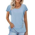 thumbnail image 4 of Women's Tunic Tops Summer Ruffle Short Sleeve Top Loose Crew Neck Dressy Shirt Blouse with Button Detail, 4 of 8
