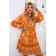 thumbnail image 4 of ABPHQTO Vestido Bohemio De Mujer Naranja Floral Latón Envejecido Abotonado, 4 of 5