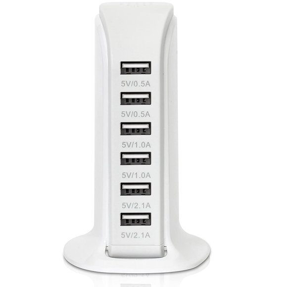 Multiple USB Charger, 30W 6-Port High Speed USB Desktop Charging Station, Multi Port USB Power Adapter for Phone, Galaxy, HTC, Smartphone, Tablet, Other USB Compatible Devices (White)